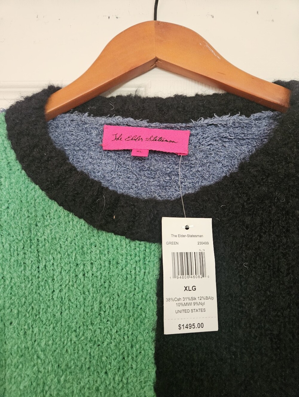 Nwt Unisex The Elder Statesman Colorblock Sweater Green/Black/Gray/Blue. XL - Picture 5 of 5